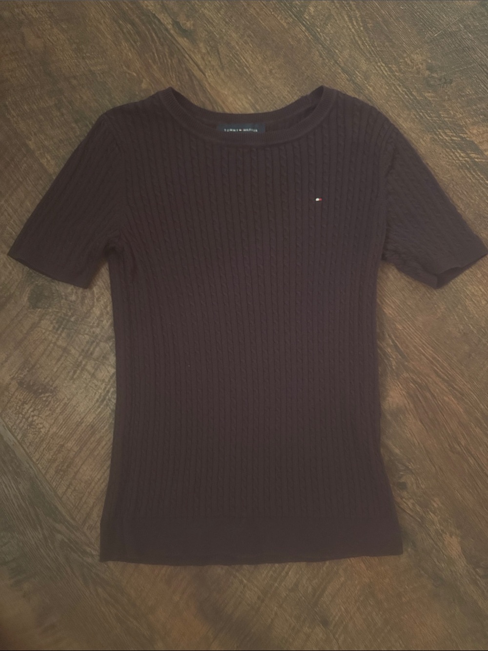 Tommy Hilfiger Short Sleeve Cable Knit Top - Black